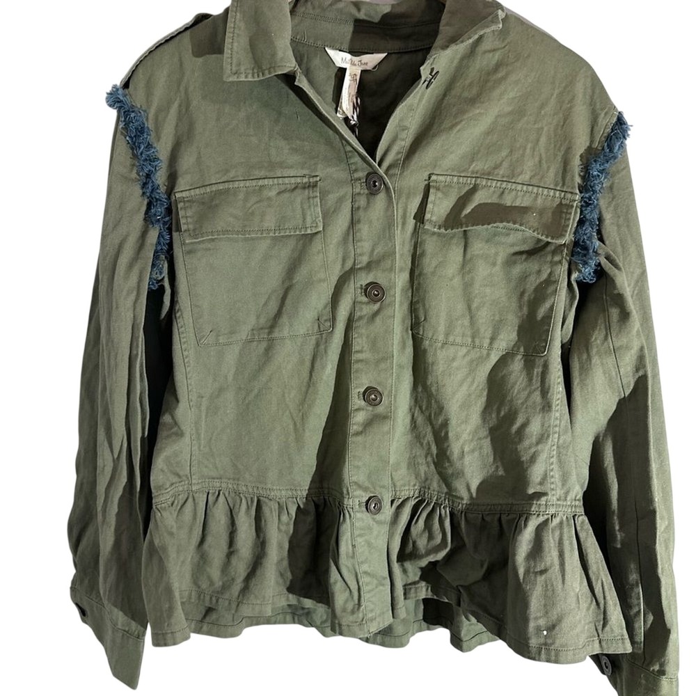 Matilda Jane Military Style Jacket‎ Women Olive Green Ruffle Fringe Embellished